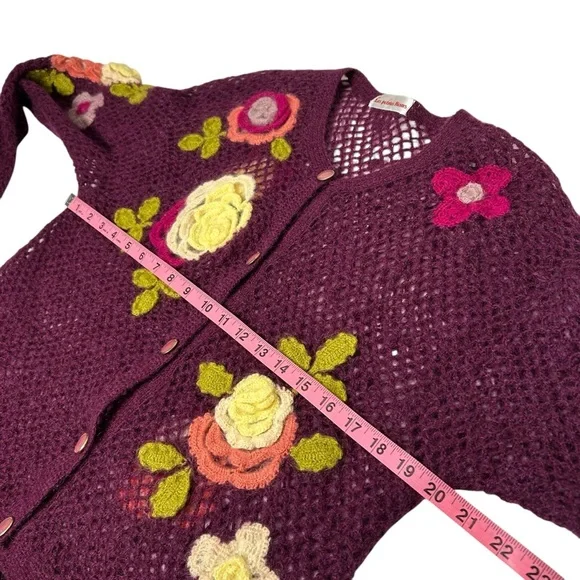 Vintage Crochet Floral Cardigan Purple Appliqué Boho Cottagecore Sz M - Picture 11 of 13